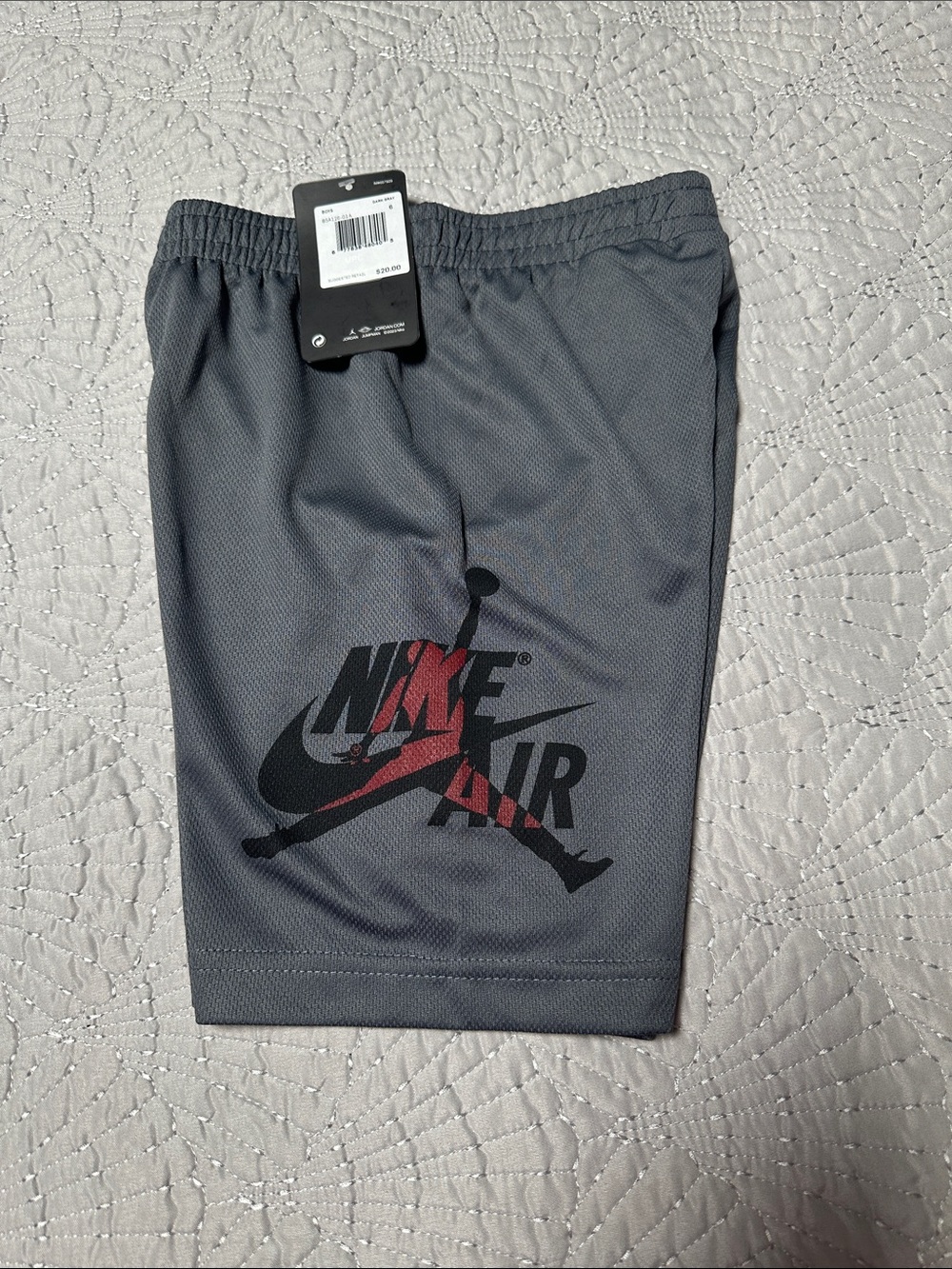 Jordan Nike Air Boys Gray Athletic Shorts with Black & Red Logo, NWT’s, Size 6